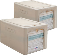 HOKiPO Living Box - Wardrobe Organizer, Cloth Storage Bags with Zip - 55 Litre, Pack of 2(Beige)