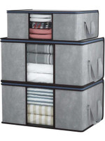 uhi Combo of 3 Underbed Storage Bag With Side Handles Organizer Blanket Cover with a large Transparent Window Storage Organizer/ Blanket Storage Bag for Wardrobe(Grey)