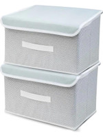 AtNoor Foldable Fabric Storage Box with Lid & Handle Clothes Organizer for Wardrobe Multipurpose Storage Bin, Pack of 2(Grey)