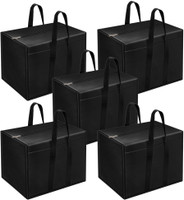 TUFRY Moisture Proof Multi-Purpose Storage Bag Clothing Storage Organiser Toy Storage, Stationery Paper Storage Bag with Zipper & Strong Handles | Pack of 5(Black)