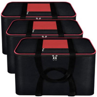 QUAIL Moisture Proof Big Underbed Storage Bag For Multi Purpose Use Foldable Blanket Storage Bag, Cloth Storage Organizer, Blanket Cover with Zipper and Handles | Set of 3(Black mix Red)