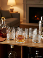 VLSYS (Pack of 6) Glasses Set of 6, 350 ML Stylish Old Fashion Rocks Tumblers Lead-Free Glassware for Scotch Bourbon (Pack of 6 , 350ml) Glass Set Whisky Glass(350 ml, Glass, Clear)