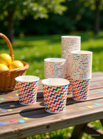Paricott (Pack of 100) Cup_Zigzag_2 Glass Set Water/Juice Glass(200 ml, Paper, Multicolor)