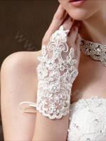 Unique bridal squence gloves Embroidered Evening Women Gloves