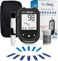 AccuSure Simple Glucometer Machine Comes with 25 Test Strips & 10 Lancet Glucometer(Black)