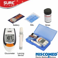 NISCOMED Surescreen Glucometer Easy&Accurate Painfree Blood sugar testing with 125 strips Glucometer(White & Grey)
