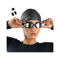 BOLDFIT Swimming Goggles for Adults Airtight Adjustable Strap Ear & Nose Plug Swimming Goggles(Blue, Black)
