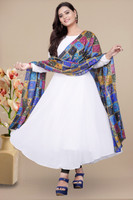 Rudra Fashion Mart Anarkali Gown(White, Blue)