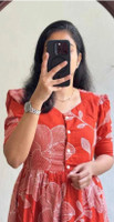 AAYAT CREATION Women Floral Print Gown Kurta(Red, Orange)
