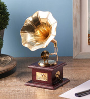 ARTIFACTS Gramophone Showpiece Vintage Retro Antique Collectible Brass, Wooden Gramophone(Yes)