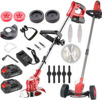 Wengonvila Cordless Grass Cutting Machine Garden Trimmer Mowing Lawn with Wheel Cordless Grass Trimmer(Manual Feed)