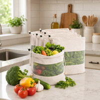 vrusmith Cotton Vegetable Storage Bag for Fridge | Reusable Washable Grocery Pouch Pack of 8 Grocery Bags(Beige)