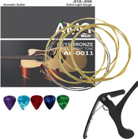 AMG Music Acoustic Guitar Strings Set Stainless Steel Replacement Guitar Strings with Guitar Capo Guitar String(6 Strings)