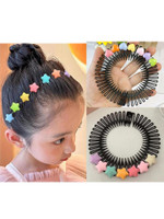 OLLIVOO 2-Pc-Random-Cartoon Hair Circular Comb Clip Star Heart and Floral Design Bun Clip(Multicolor)