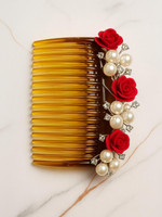 KRSNA CREATION Pearl Claw Hair Clips Side Comb French Decorative Hair Accessories Bun Clip(Red)
