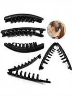 BHARATGAURAV 3 Pc Banana Pins For Hair Clips For Women And Girls Hairstyles Black Glossy Finish Self Lock Hair Clutchers Banana Clip(Black)