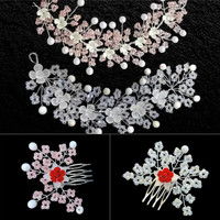 Lunox Pink White Tiara & Comb Set Bridal Hair Accessories Combo for Girls & Women Hair Accessory Set(Multicolor)