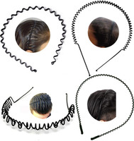 GRENZAFAB 4 Pcs Black Flexible Metal Wavy Spring Zig Zag For Unisex Men Women Hair Hoop Hair Band(Black)