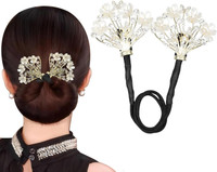 CHEFERYN ACCESSORIES-1PCS Rhinestone Flower Hair Clip Bun Clip(White)