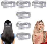 HONEY ACCESSORIES 6Pcs Chunni Dupatta Clips with Safety Pin, 10-Teeth Strong Chunni Grip Hair Clip Hair Pin(Silver)
