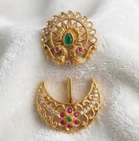 zendro Surya & Chandra (Sun & Moon) Hair Brooch Set –with Peacock Motif & Stones Hair Pin(Gold, Multicolor)