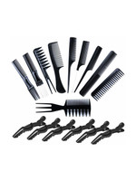 SANDIP Set of 10 Pcs Multipurpose Salon Hair Styling Hairdressing Barber Combs Professional Comb Kit + omen with Hair Styling Section Clips (6 Pieces )-(Black)