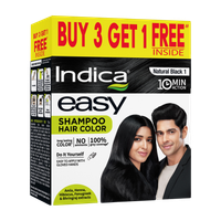 Indica Easy Shampoo Hair Colour Kit, 25ml x 4, , Natural Black