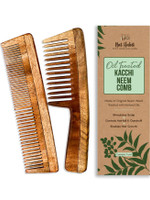 Nat Habit Kacchi Neem Comb, Wooden Comb Hair Growth, Hairfall (Wide + Dual Combo)