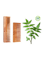 pure nature 2 Handmade Neem Wooden comb 100% Natural comb Neem Wood (Pack Of 2)