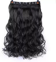 D-DIVINE Women's Natural Black 5 Clip in Wavy/Curly Extension Hair Extension