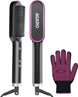 AGARO Hair Straightening Brush, 5 Heat Settings, Fast Heating, Ionic Care, Hot Brush HSB2107 Hair Straightener Brush(Golden black)