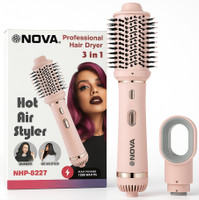NOVA 3 in 1 Hot Air Brush for Women | One Step Dryer, Volumizer and NHP 8227 Hair Straightener Brush(Pink)