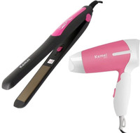 Kemei Hair Dryers +hair straightener Combo km-328 Hair Straightener + km-6830 Hair Dryers Hair Straightener(Black, Pink)
