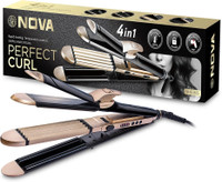NOVA Keratin 4in1 Hair Styler- Curler,Crimper & Wavy NHS 805 Hair Straightener(Black, Gold)