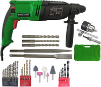 Inditrust 1250W with 6 Months warranty 26mm Electric Hammer Machine with 5pc bit and 13mm drill chuck & Adaptor 13pc HSS 5pc Masonry 5pc Wood 5pc Stone GREEN Rotary Hammer Drill(26 mm Chuck Size, 1250 W)