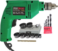 Inditrust 6-Month Warranty 100% Copper Winding 10mm Electric reversible drill machine 400w with 11pc Wood Hole saw 1pc Masonry & 5pc Wood drill bit (Pack of 4) Hammer Drill(10 mm Chuck Size, 400 W)