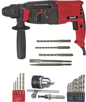 DUMDAAR DM26 100% Copper winding Machine with 5pc bit 13mm drill chuck & Adaptor 13pc HSS 5Pc Masonry bit Rotary Hammer Drill(26 mm Chuck Size, 1250 W)