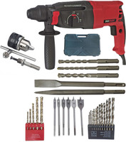 Inditools WITH 6 MONTHS WARRANTY Heavy duty 26mm Rotary Electric Hammer Machine 900W with 13pc hss 5pc masonry 6pc flat wood 13mm Drill chiuck and SDS adapter Rotary Hammer Drill(26 mm Chuck Size, 900 W)