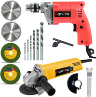 RanPra NEW COMBO OF 10MM DRILL MACHINE WITH 5PCS DRILL BIT AND 4 USEABLE BLADES AND 4INCH ANGLE GRINDER Hammer Drill(10 mm Chuck Size, 850 W)