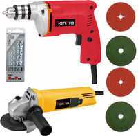 RanPra COMBO OF 1Omm Drill Machine with 5pcs Drill bits and 4useable Blades and 4inch Angle Grinder Hammer Drill(10 mm Chuck Size, 650 W)