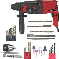 DUMDAAR DM26 Machine 100% COPPER WINDING with 5pc bit 5pc Stone and 13mm drill chuck & Adaptor 13pc HSS 5pc Masonry with 5pc Wood bit Rotary Hammer Drill(26 mm Chuck Size, 1250 W)