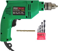 Inditrust 10mm Electric reversible drill machine with 5pc woodbit 1pc Masonry bit set (Pack of 3) Hammer Drill(10 mm Chuck Size, 500 W)