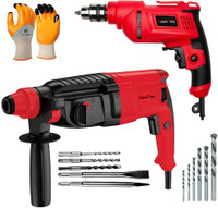 RanPra 26mm Hammer Drill Machine Forward/Reverse Rotation & 10MM Drill Power & Hand Tool Kit(5 Tools)