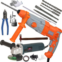 Digital Craft 26mm Drill Machine 100% Copper Winding Hand Tool with SDS Adaptor Heavy Duty 26mm Hammer Drill Machine & 6100 Angle Grinder with 8" Plier & 200g Hammer Rotary Hammer Drill(26 mm Chuck Size, 2200 W)