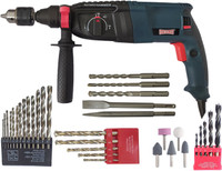 DUMDAAR DM26 1250W 26mm Hammer Drill Machine 100% Copper winding with 5pc bit 13mm drill chuck & Adaptor 13pc HSS 5Pc Masonry & Wood bit 5pc Stone Rotary Hammer Drill(26 mm Chuck Size, 1250 W)
