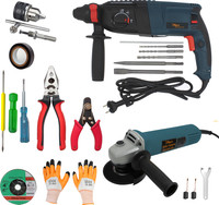 Hillgrove HGCM1396M1 1200W 100% Copper Winding 26mm Rotary Hammer Impact Gun Chipping HGCM1396M1 Hammering Drilling Breaker Drill Machine Kit Set with Angle Grinder Rotary Hammer Drill(26 mm Chuck Size, 1200 W)