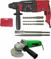 Inditrust New 1250W Reversible Drilling Machine + 950W 4-Inch Angle Grinder, Warranty-(6 Months Hammer, 3 Months Angle grinder) Rotary Hammer Drill(26 mm Chuck Size, 1250 W)