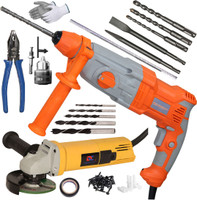 Digital Craft 26mm Drill Machine 100% Copper Winding Hand Tool with SDS Adaptor Heavy Duty 26mm Hammer Drill Machine & 801 Angle Grinder with 8" Plier & 5Pc Wood Bit Set Rotary Hammer Drill(26 mm Chuck Size, 2200 W)