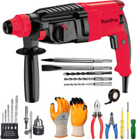 RanPra 26MM ROTARY HAMMER DRILL WITH HANDTOOL SET & SAFETY GLOVES Power & Hand Tool Kit(12 Tools)