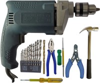 DUMDAAR 6-Month Warranty 10mm Electric Drill machine 13pc HSS Plier Masonry bit 2in1 Screwdriver Wire Cutter Claw Hammer Electric Tester (Pack of 8) Hammer Drill(10 mm Chuck Size, 350 W)